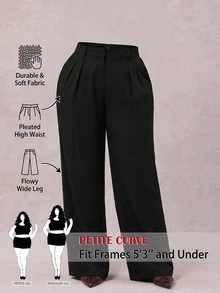 SHEIN Tall CURVE Plus Size Women's Solid Color Pocket Wide Leg Loose Casual Long Pants - Dark Grey - View 2