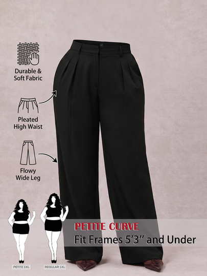 SHEIN Tall CURVE Plus Size Women's Solid Color Pocket Wide Leg Loose Casual Long Pants
