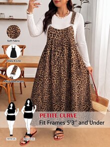 SHEIN PETITE CURVE Plus Size Women's Leopard Print Cinched Waist Ruffle Hem Cami Dress - Red - View 1