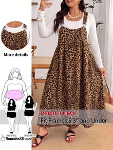 SHEIN PETITE CURVE Plus Size Women's Leopard Print Cinched Waist Ruffle Hem Cami Dress - Red - View 2