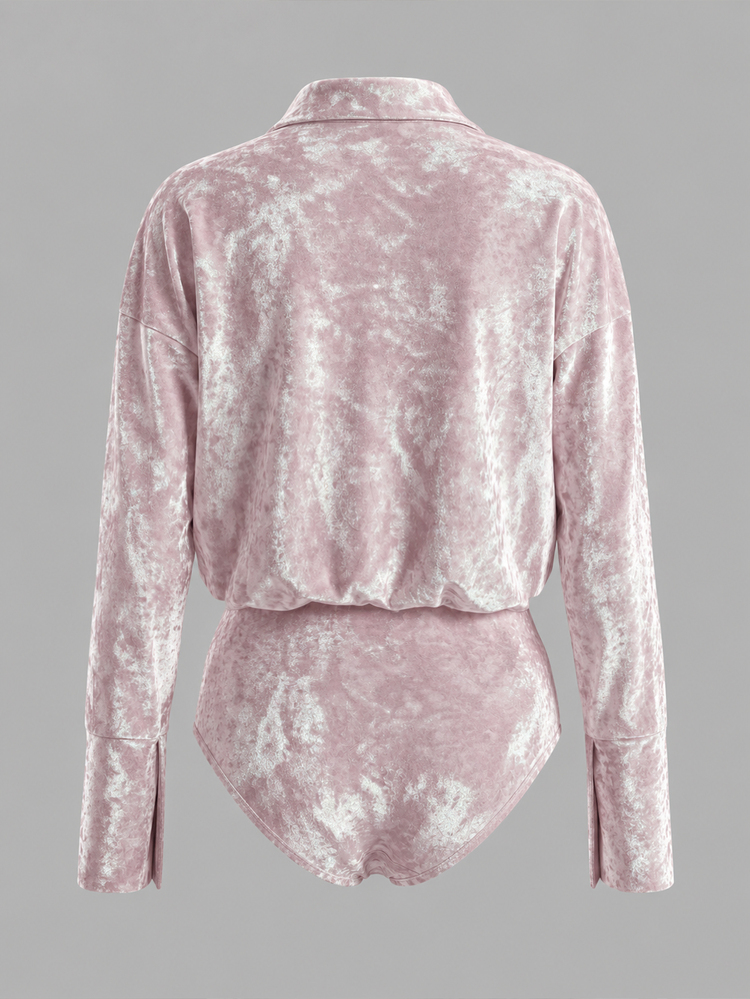 Cévolie Glossy Gradient Velvet Women's Elegant Casual Daily Commute Versatile Bodysuit - Pink - View 2