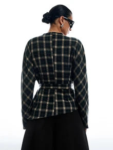 LYSMO Áo blazer len nữ tay dài dáng dơi họa tiết kẻ caro thanh lịch - Nhiều màu - Xem 2