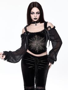 ROMWE Vintage Court Goth Eye Rhinestone Bow Tie Velvet Bustier Adjustable - Black - View 5