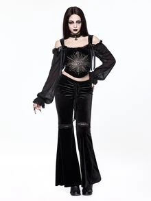 ROMWE Vintage Court Goth Eye Rhinestone Bow Tie Velvet Bustier Adjustable - Black - View 7