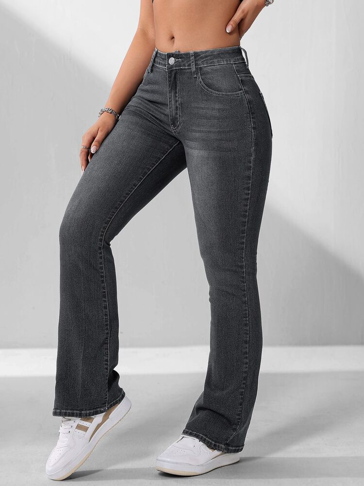 Rivivi Slant Pocket Flare Leg Jeans - Dark Grey - View 5