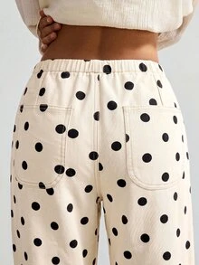 Bohemela Women's Drawstring Waist Polka Dot Casual Versatile Everyday Long Pants - White - View 6