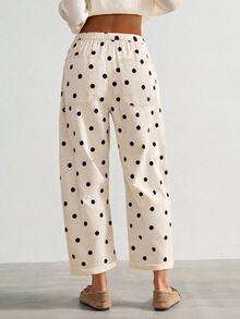 Bohemela Women's Drawstring Waist Polka Dot Casual Versatile Everyday Long Pants - White - View 7