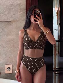 Costavie Polka Dot Print Tankini Swimwear Set - Multicolor - View 2