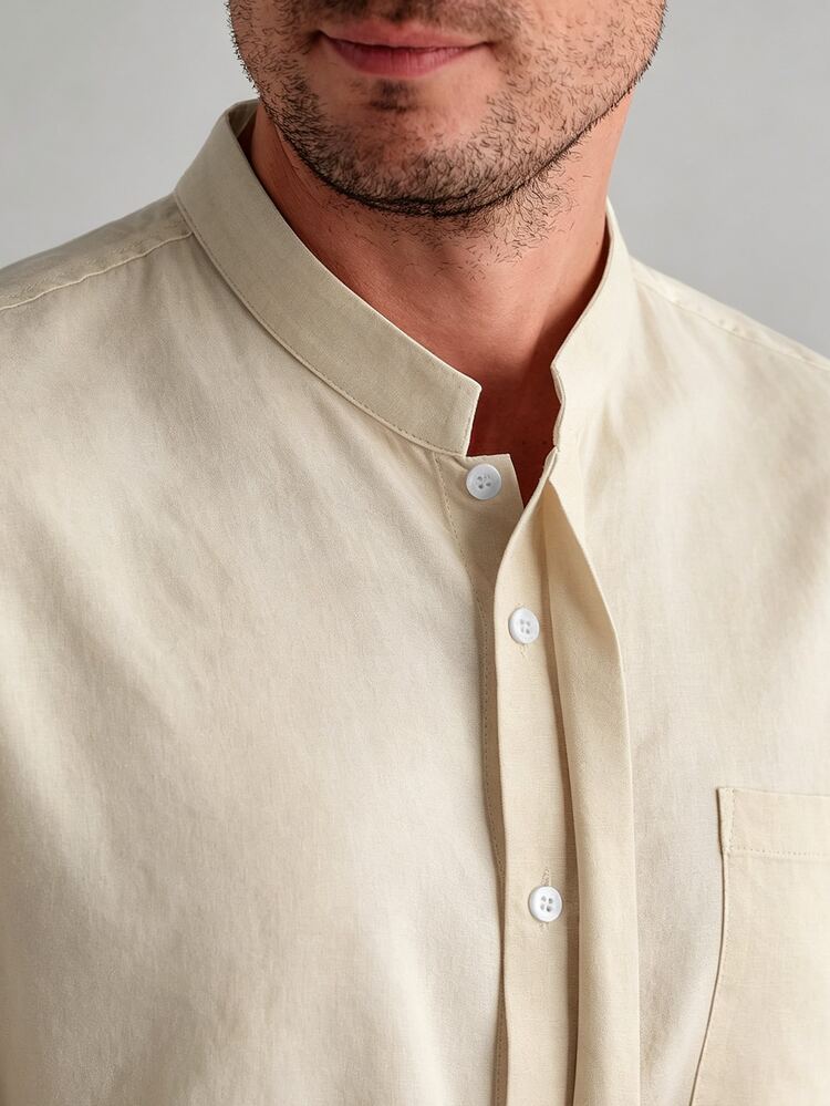 Core Aspect Men's Casual Solid Color Minimalist Long Sleeve Shirt, Daily Wear, Formal - Apricot - View 3