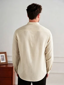 Core Aspect Men's Casual Solid Color Minimalist Long Sleeve Shirt, Daily Wear, Formal - Apricot - View 2