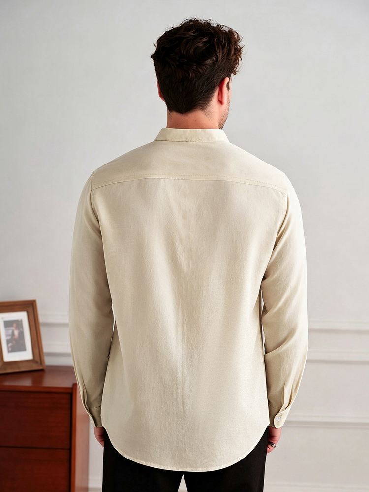Core Aspect Men's Casual Solid Color Minimalist Long Sleeve Shirt, Daily Wear, Formal - Apricot - View 2