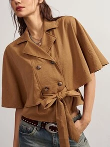 Bohemela Women's Solid Color Casual French Elegant Versatile Daily Jacket Everyday Shades Of Brown Summer - Rust Brown - View 4