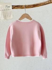 SHEIN Young Girl Bow Front Kids Contrast Trim Autumn Cardigan - Pink - View 6