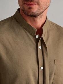 Core Aspect Men's Casual Solid Color Brown Single-Breasted Pocket Shirt - Coffee Brown - View 3