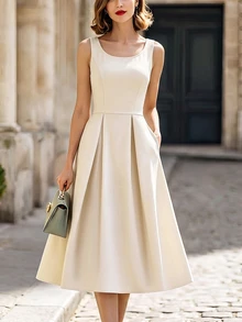 SHEIN Raffinéa Off-White Short Jacket And Dress Two-Piece Set; Professional Suit Set; Elegant Outfit For Wedding Guests; French-Style All-Season Office Ensemble. - Beige - View 4