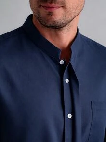 Core Aspect Camisa casual de unicolor versátil para uso diario y ceremonias para hombres - Azul Marino - Ver 3