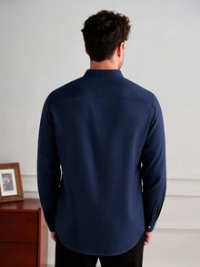 Core Aspect Camisa casual de unicolor versátil para uso diario y ceremonias para hombres - Azul Marino - Ver 2