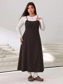 Solflare Plus Size Women Polka Dot Pattern Casual Spaghetti Strap Dress - Multicolor - View 6