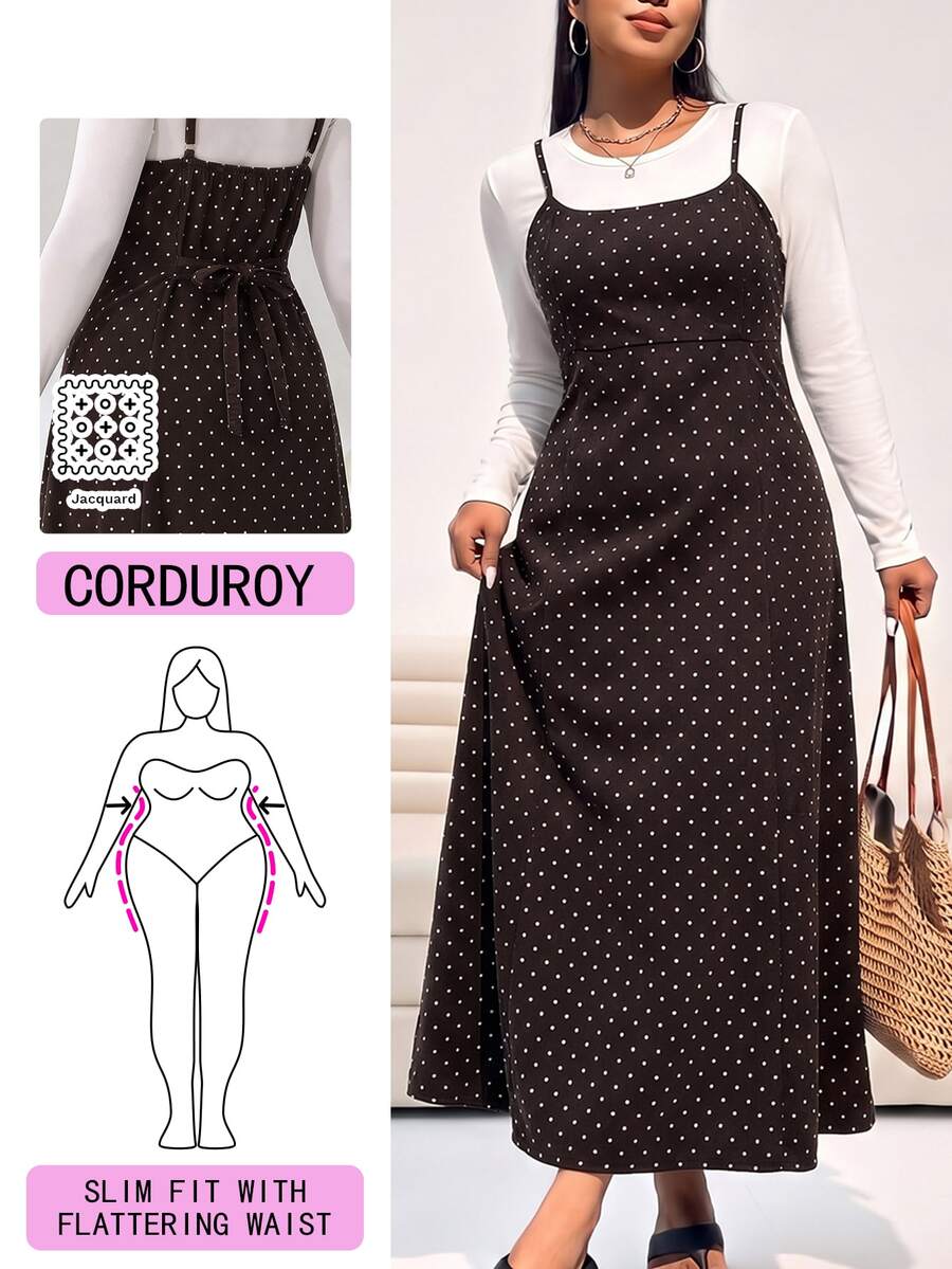Solflare Plus Size Women Polka Dot Pattern Casual Spaghetti Strap Dress - Multicolor - View 1