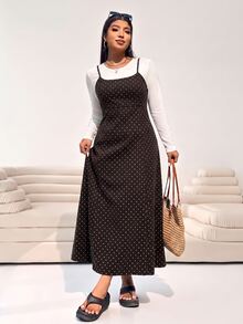 Solflare Plus Size Women Polka Dot Pattern Casual Spaghetti Strap Dress - Multicolor - View 8