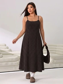 Solflare Plus Size Women Polka Dot Pattern Casual Spaghetti Strap Dress - Multicolor - View 4