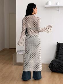 Coolane Women's Fall/Winter Streetwear Casual Sexy Bohemian Boho Party Beach Cover-Up With Straps And Ruffled Ribbons Hot Girl Style White Polka Dot Long Coat - White - View 6