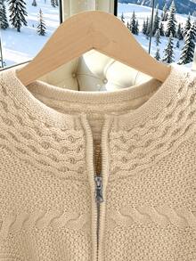 Grovea Plus Size Women's Solid Color Zipper Casual Versatile Daily Wear Cardigan - Beige - View 6