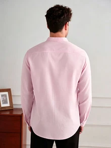 Core Aspect Camisa casual versátil de unicolor para hombres - Rosa Pálido - Ver 2