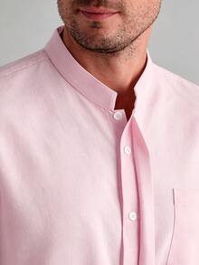 Core Aspect Camisa casual versátil de unicolor para hombres - Rosa Pálido - Ver 3