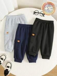 SHEIN 中性嬰兒男/女童 3件組秋冬保暖內裡加厚運動長褲 多件裝 嬰兒男童冬季下身慢跑褲 - 藏蓝色 - 查看 3