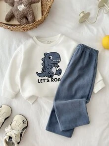 LMoss Kids 男嬰卡通圖案長袖運動衫與運動長褲休閒日常套裝 - 彩色 - 查看 6