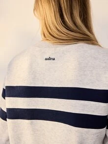 Aralina BRUSHED BACK PRINTED STRIPE WIDE WAISTBAND V NECK SWEAT - Light Grey - View 2