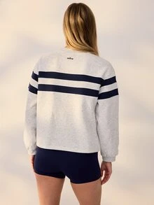 Aralina BRUSHED BACK PRINTED STRIPE WIDE WAISTBAND V NECK SWEAT - Light Grey - View 8