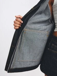 ATUI Studio Women's Single-Breasted Long Sleeve Jacket And Mini Skirt Fashion Denim Set - Navy Blue - View 4