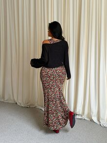GalTyme 大尺碼女款夏季花卉印花美人魚裙配長袖上衣 2件套 秋季 - 彩色 - 查看 2