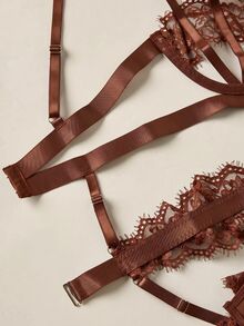 Elorette 女款性感蕾絲鏤空連身內衣 - 棕色 - 查看 12