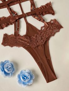 Elorette 女款性感蕾絲鏤空連身內衣 - 棕色 - 查看 13
