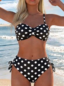 Swim Lushoire Swim Lushore 女款波點高腰比基尼 2 件式泳衣 - 黑與白 - 查看 4