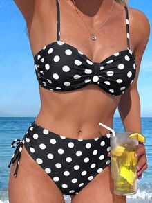 Swim Lushoire Swim Lushore 女款波點高腰比基尼 2 件式泳衣 - 黑與白 - 查看 3