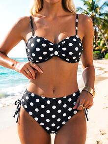 Swim Lushoire Swim Lushore 女款波點高腰比基尼 2 件式泳衣 - 黑與白 - 查看 5