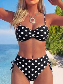 Swim Lushoire Swim Lushore 女款波點高腰比基尼 2 件式泳衣 - 黑與白 - 查看 1
