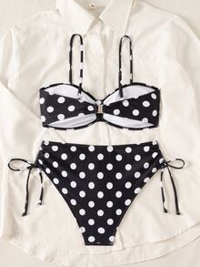 Swim Lushoire Swim Lushore 女款波點高腰比基尼 2 件式泳衣 - 黑與白 - 查看 6