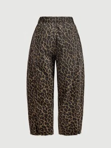 EMERY ROSE Plus Size Women's Leopard Print Casual Daily Wear Denim Jeans With Pockets And Buttons - Multicolor - View 12