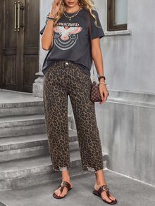 EMERY ROSE Plus Size Women's Leopard Print Casual Daily Wear Denim Jeans With Pockets And Buttons - Multicolor - View 6