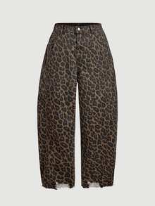 EMERY ROSE Plus Size Women's Leopard Print Casual Daily Wear Denim Jeans With Pockets And Buttons - Multicolor - View 11