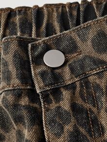 EMERY ROSE Plus Size Women's Leopard Print Casual Daily Wear Denim Jeans With Pockets And Buttons - Multicolor - View 13
