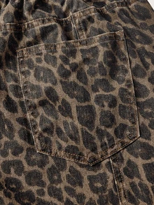 EMERY ROSE Plus Size Women's Leopard Print Casual Daily Wear Denim Jeans With Pockets And Buttons - Multicolor - View 14