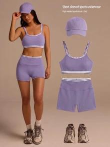 Fluxe Women's Cropped Camisole & Shorts 2 Pieces Sports Set - Purple - View 13
