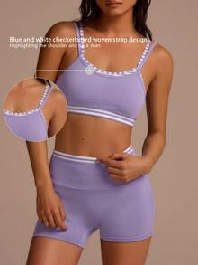 Fluxe Women's Cropped Camisole & Shorts 2 Pieces Sports Set - Purple - View 7