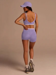 Fluxe Women's Cropped Camisole & Shorts 2 Pieces Sports Set - Purple - View 12
